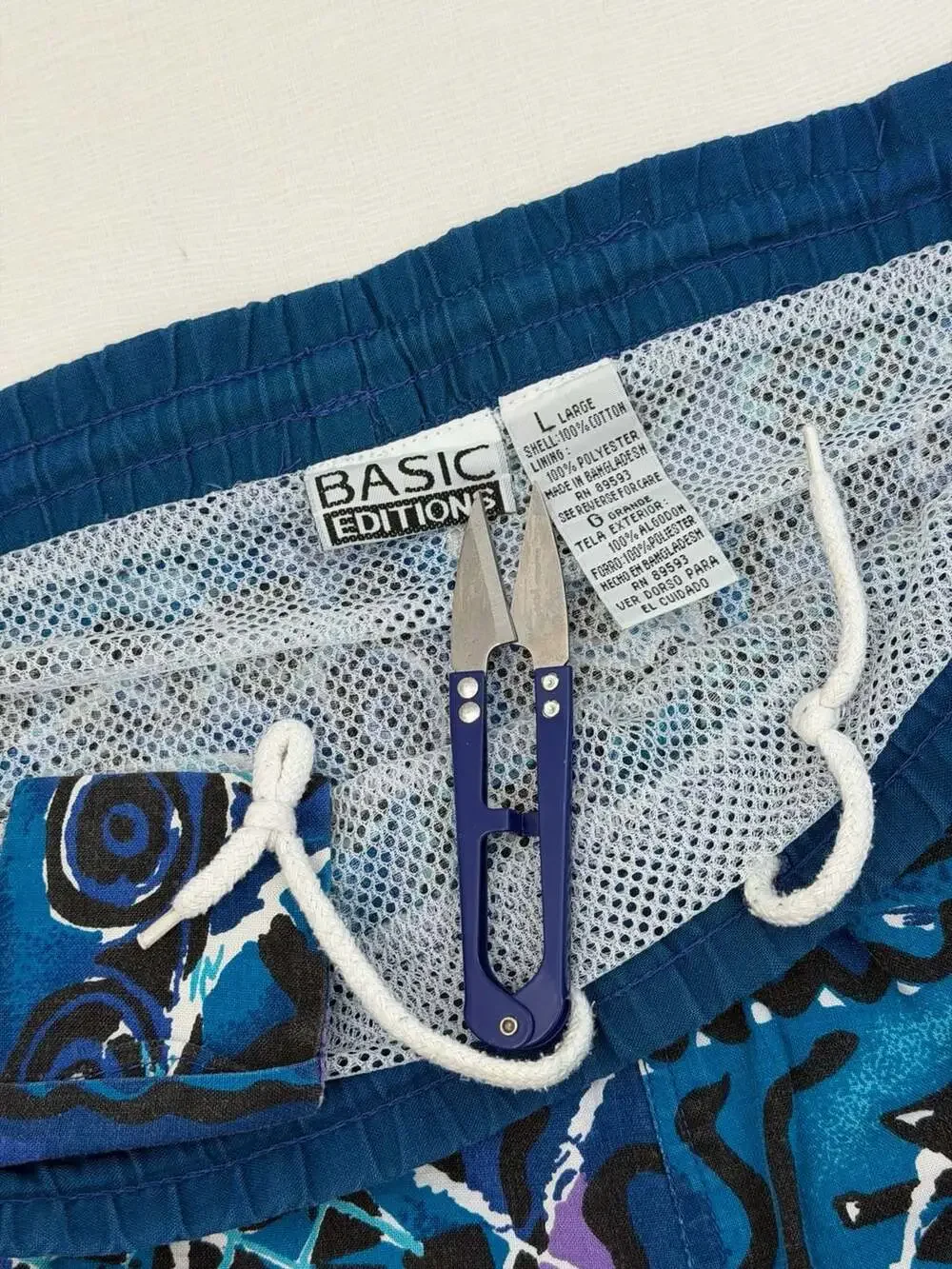 Vintage 90s Abstract Geometric Print Swim Trunks by Basic Editions Large